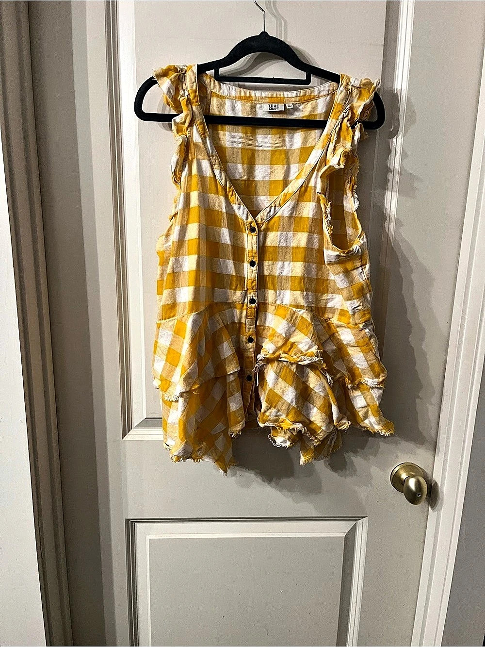 True Craft Yellow & White Gingham Ruffle top